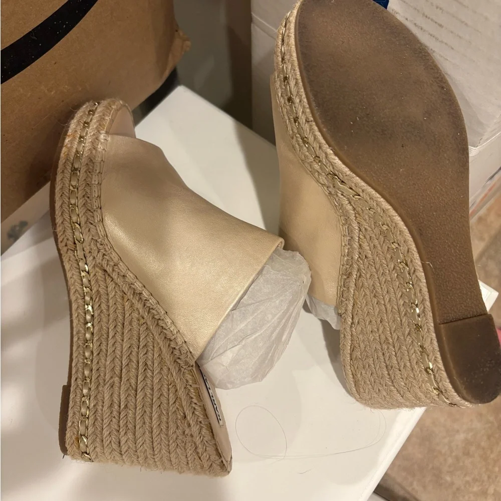 Karl Lagerfeld Metallic Taupe Open-Toe Espadrille Mules